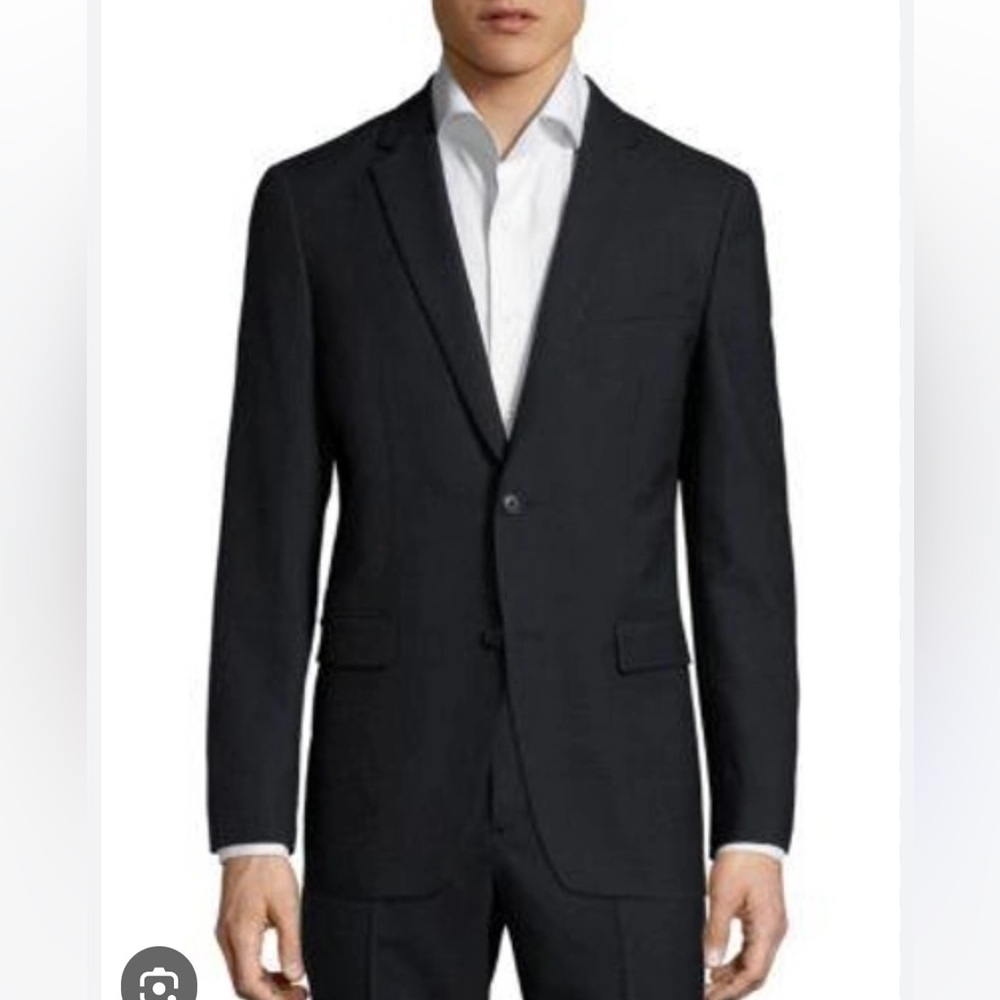 theory GANSEVOORT Flannel Check Tailored Wool Jacket in Almost Navy 38 R $595